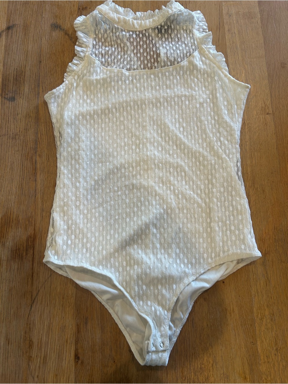 Delicate White Lace Ruffle-Trim Bodysuit